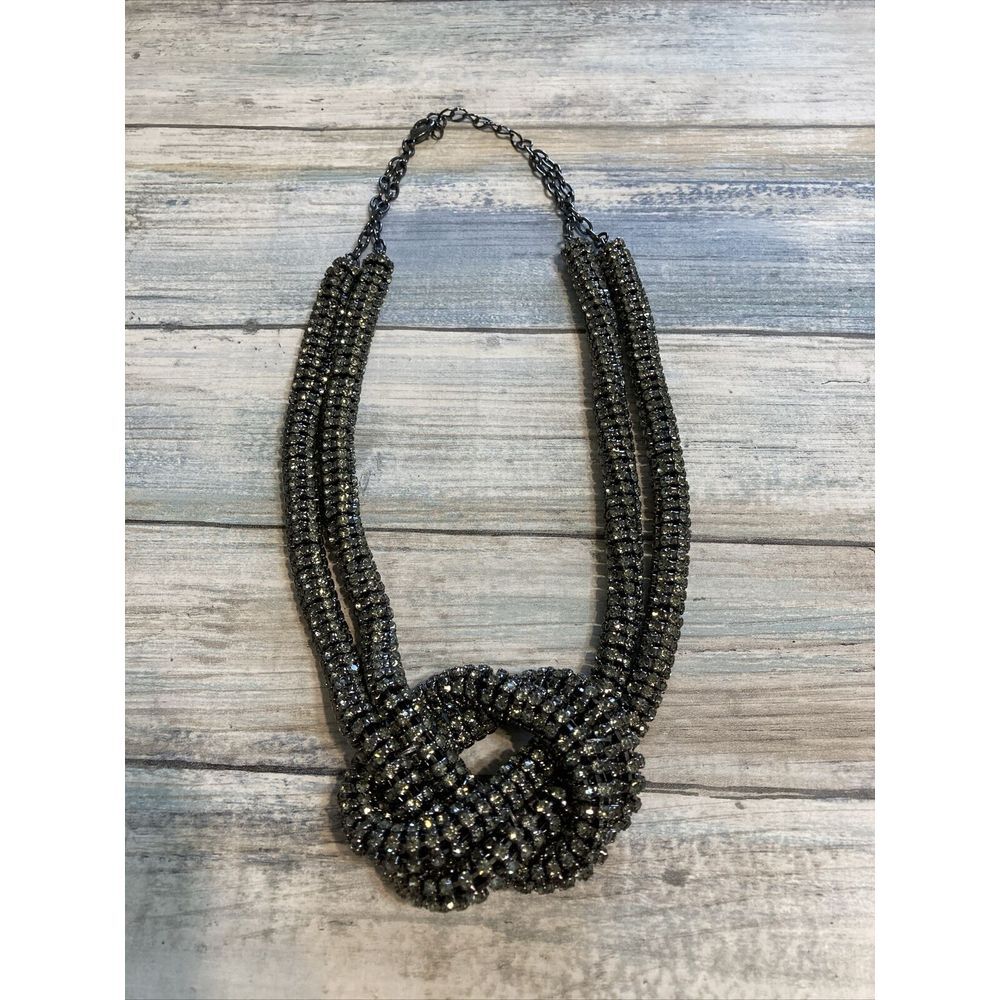 Gunmetal Gray Crystal Flex Metal Link Rope Necklace Knot Twist NWOT